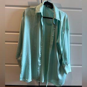 Zara aqua satin blouse - size small, oversized
